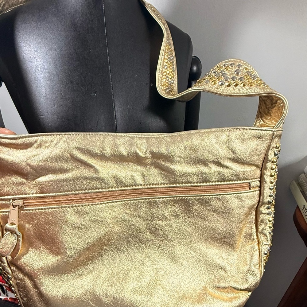 Gold Studded Leather Shoulder Bag - Picture 3 of 15